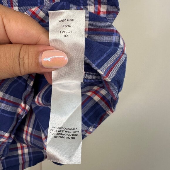 Untuckit 100% Cotton Men's Plaid Button Down Long Sleeve Shirt Blue/Red XL - Picture 6 of 7